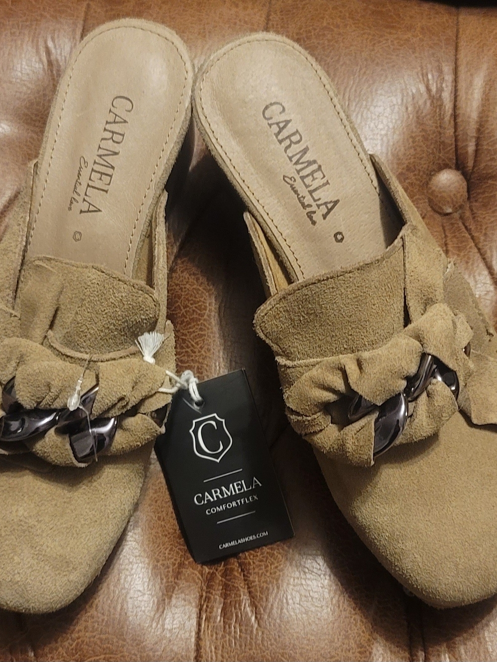 Carmela Brown Embellished Mules NWT
